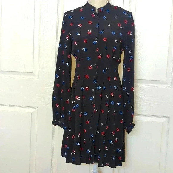 WAREHOUSE Semi-Sheer Long-Sleeved Shirt Black Horseshoe equestrian Dress - Picture 4 of 11